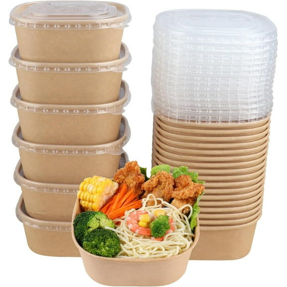 25 oz Disposable Kraft paper bowls with lids, Food containers Soup Bowls Party Supplies Treat Bowls 50 Pack