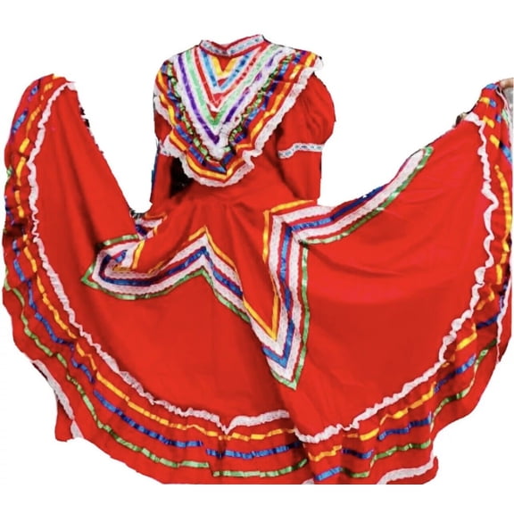 Border Merchant Womens Jalisco Dress Wide Skirt Folklorico X-Small Red