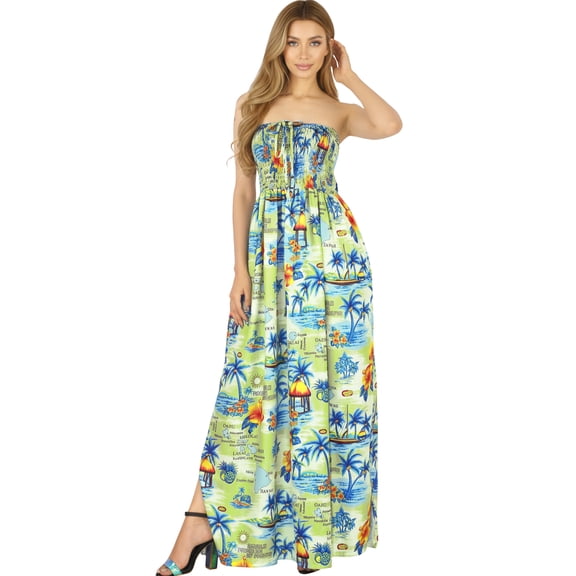 HAPPY BAY Women's Beach Summer Halter Neck Tube Top Maxi Evening Slit Dress Strapless Dresses for Women One Size Blue, Island