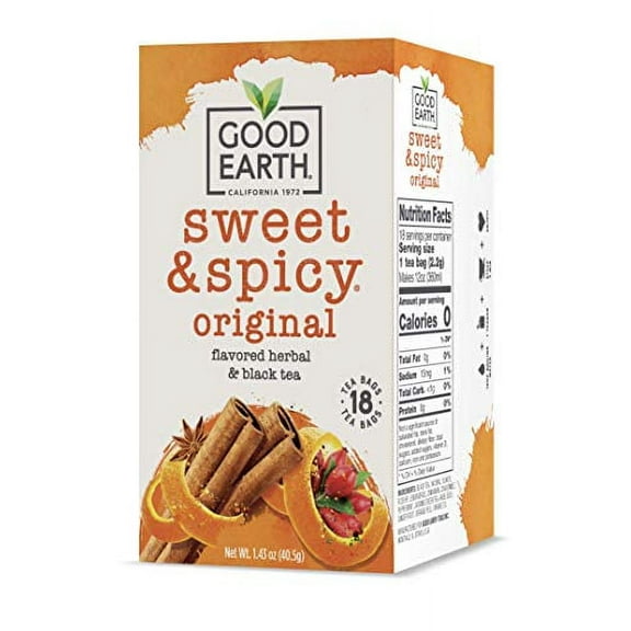 Good Earth Herbal & Black Tea, Sweet & Spicy, 18 Count Tea Bags (Pack Of 6) (Packaging May Vary)