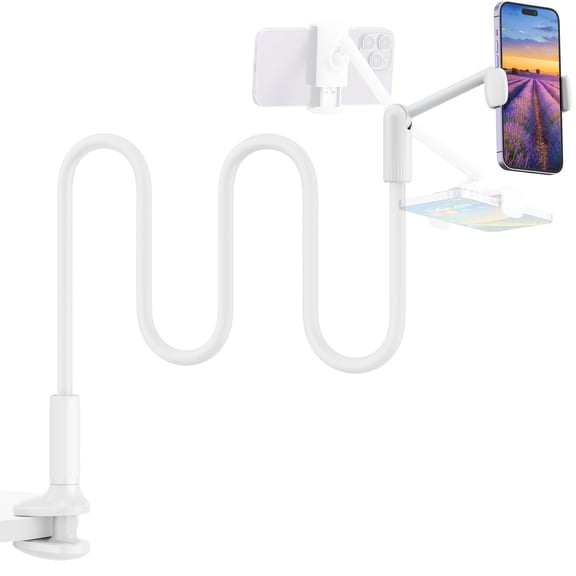 Soporte para celular SAIJI de cuello de ganso, giratorio 360° para cama, blanco