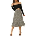 thumbnail image 2 of MODA NOVA Juniors Printed Elastic High Waist Ruffled Hem Zipper Midi Skirt, 2 of 6