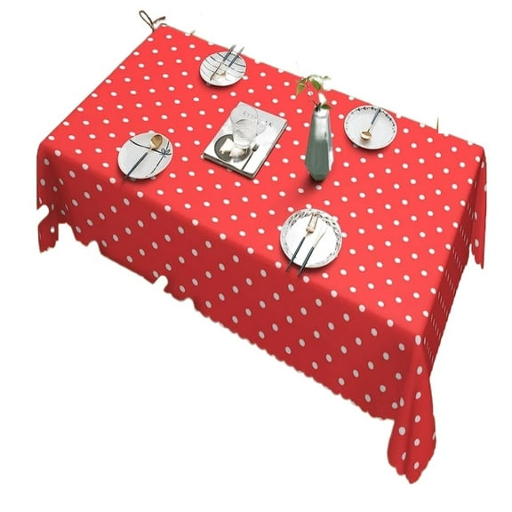 Tablecloth Waterproof Wrinkle Free Red and White Polka Dots Printed Rectangle Table Cloth Kitchen Table Cover Decoration for Dining Table Buffet Parties Camping 54 x 27 in
