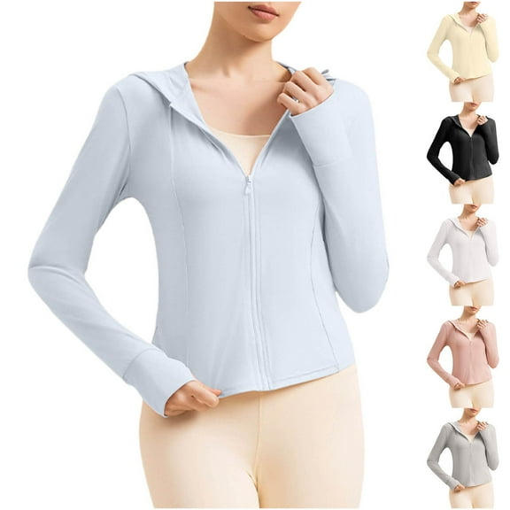 RongHuan Womens UPF 50 Cropped Jacket Lightweight Zip up Sun Shirt Athletic Hoodie Jacket Casual Long Sleeve Tops