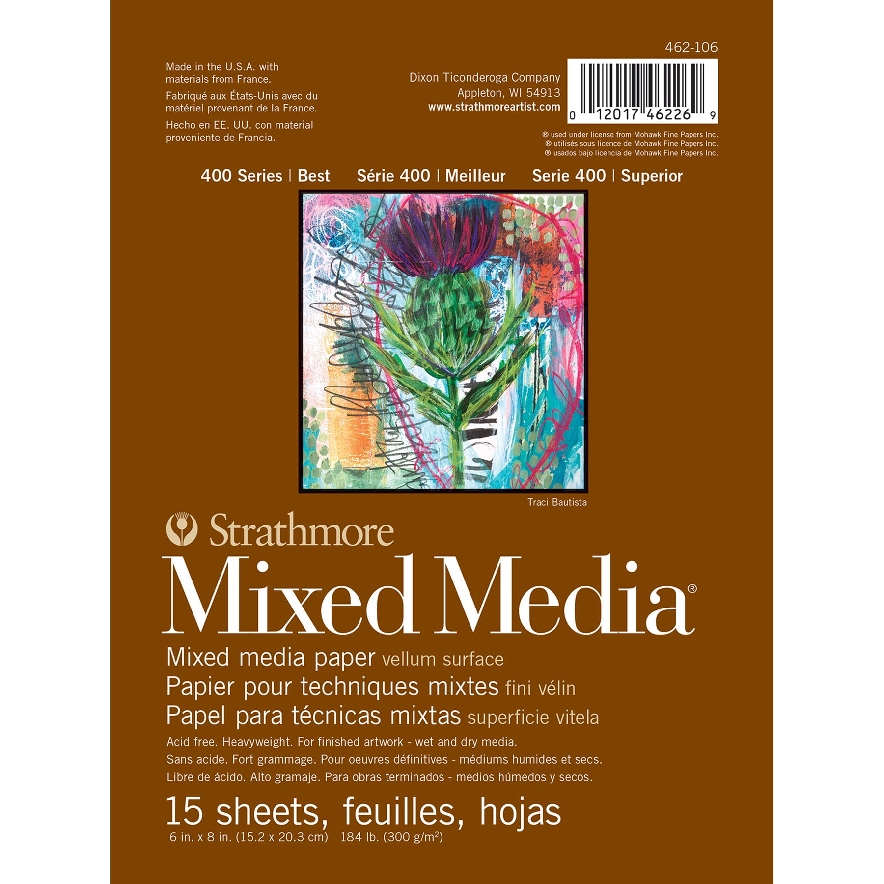 Strathmore 400 Series Mixed Media Pad, Glue Binding, 15 Sheet, 6x8 inch, Pack of 3