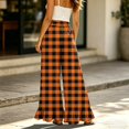thumbnail image 7 of Striped & Plaid Ruffle Hem Wide Leg Pants - High Waisted Palazzo Trousers with Pockets, Flowy Drawstring Casual Lounge Pants Orange S, 7 of 7