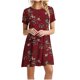 thumbnail image 1 of Puntoco Vestido De Manga Corta Para Mujer Vestido De Cuello Redondo Con Estampado Floral Vestido De Cuello Redondo De Manga Corta Borgoña M,Regalos Para Mujer Joven, 1 of 4