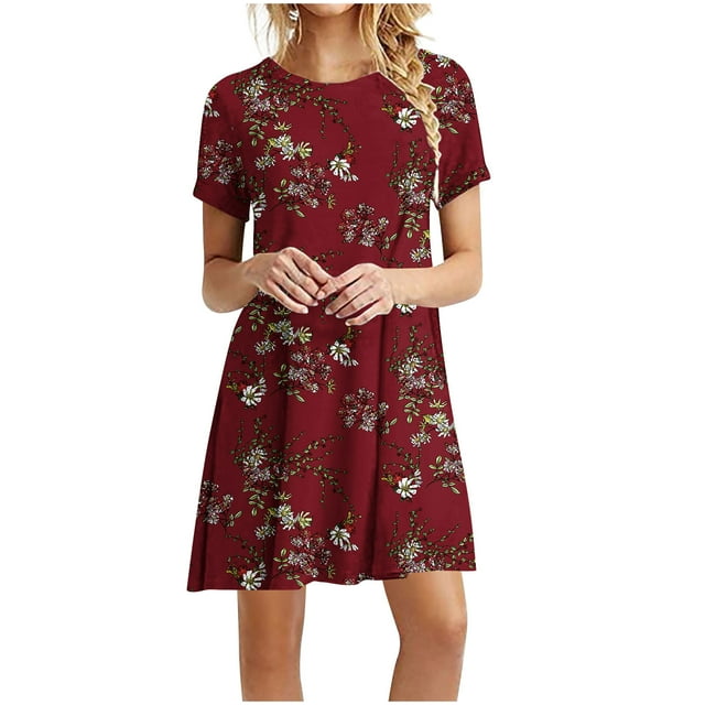 SMihono Robe d'Été Grande Taille pour Femmes 2023 Décontractée Unie Ample à Manches Courtes Robe Ample Robe à Imprimé Floral Robe à Imprimé Tournesol