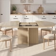 thumbnail image 6 of 43.3"-59" Extendable Dining Table for 4-8, Round to Oval Kitchen Table with Hidden Storage & Sturdy Cross Base, Modern Dinner Table for Dining Room Living Room, Removable Leaves, Natural Wood, 6 of 9