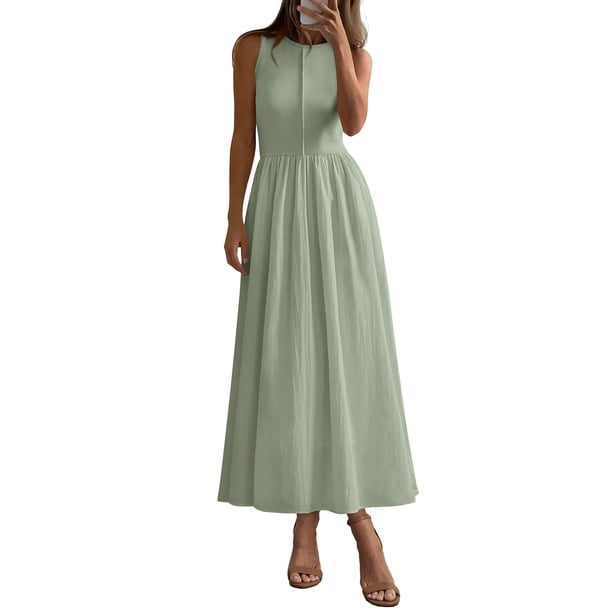 Vestido Maxi PRETTYGARDEN sin mangas con patchwork verde claro XXL
