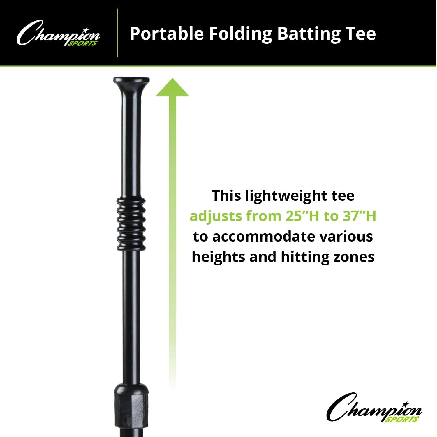 Champion Sports Portable Folding Batting Tee - Lightweight Adjustable Batting Tee Folds for Easy Storage