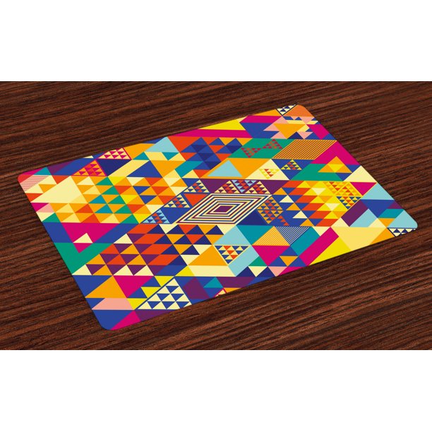 Colorful Placemats Set of 4 Random Triangles Vibrant Composition