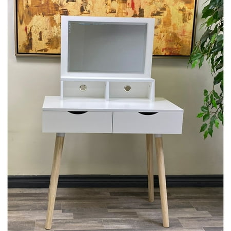 Ul Li Elegant Dressing Table With Beautiful White Finish Brings Graceful Style To Bedroom Or Room Two Drawers Provide Enough Space Cosmetics Special Notch Design On Drawer For Convenient Use Large Real Ul Li Elegant Dressing Table With, Viscologic Pearl Wooden Mirrored Makeup Vanity Table
