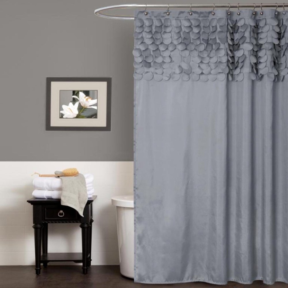Lush Decor Lillian Solid Polyester Shower Curtain, 72x72, Gray, Single