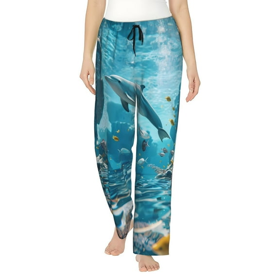 Saiise Underwater Dolphin Scene Womens Pajama Pants Stretch Comfy Lounge Pants Drawstring Sleep Bottoms with Pockets-