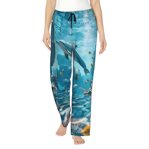 Balery Underwater Dolphin Scene Pantalones de pijama para mujer, pijamas ultraligeros, pantalones de estar por casa-Large