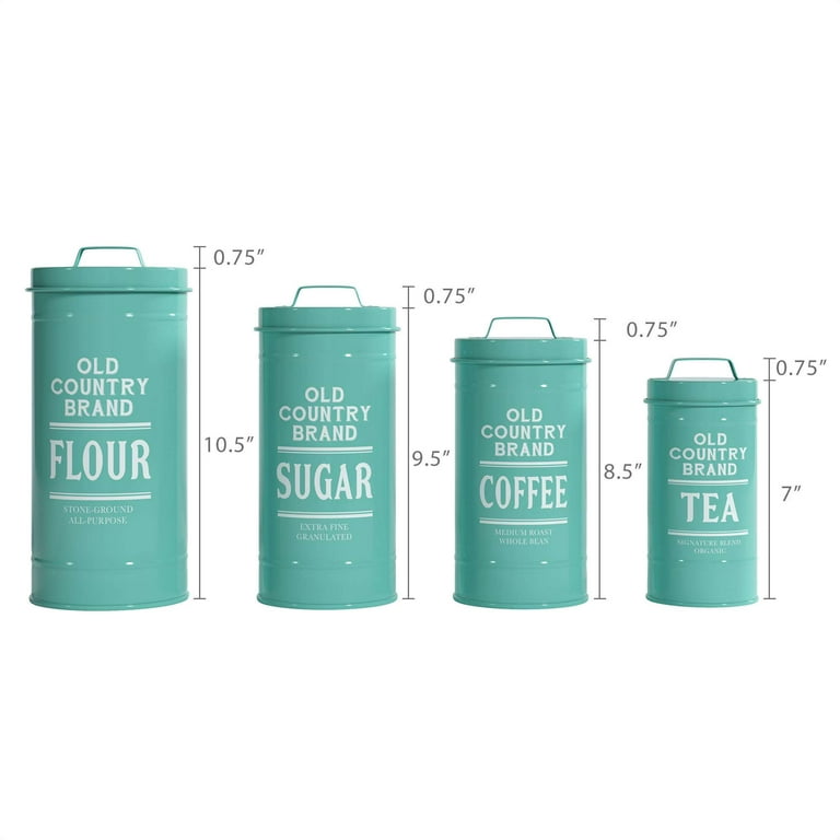 Vintage Farmhouse Canister Set, Rustic Airtight Lid, Powder Coated Nesting Kitchen Counter Canisters Set of 4, Multipurpose Decorative Storage for
