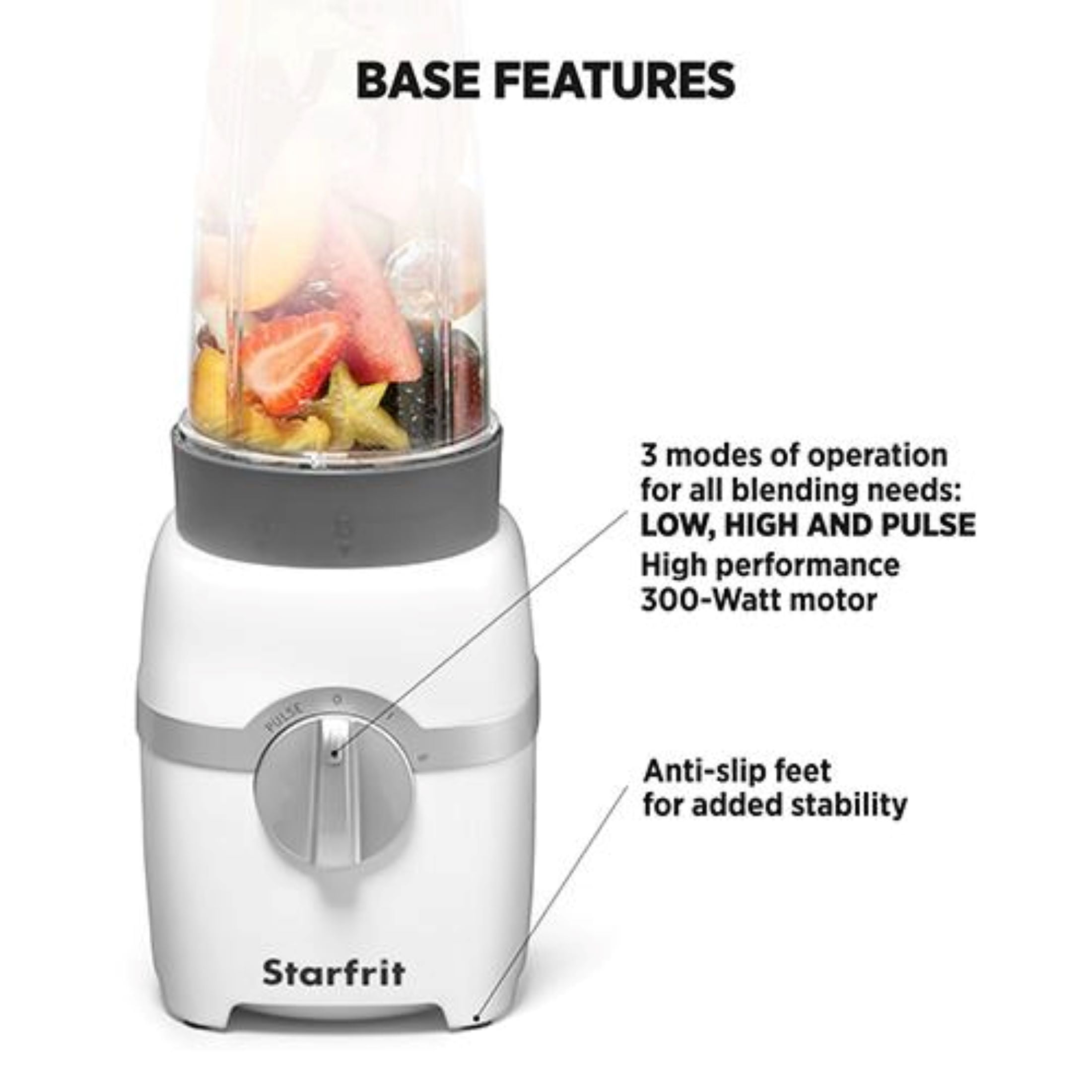 Starfrit Personal Blender, Two 828ml Cups, Two Blades, High, Low & Pulse Modes - 300W, White