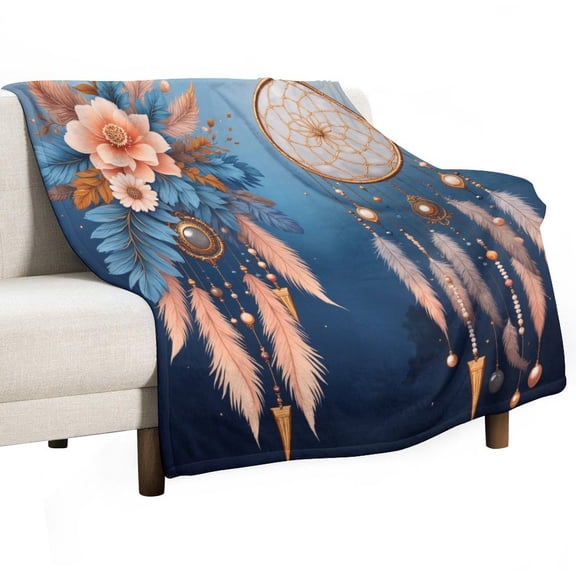 Boho Floral Dreamcatcher Print Blanket Soft Cozy Flannel Blanket for man women