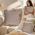 thumbnail image 6 of Cotton Ruffled Throw Pillow Cover Checkered Frill Cushion Cover Cottagecore Sofa Decor Brown Plaid A, 6 of 7