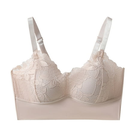 

HTNBO Plus Size Wireless Bra for Women Breathable Wirefree Comfort Lace Underwear Front Closure Beige L