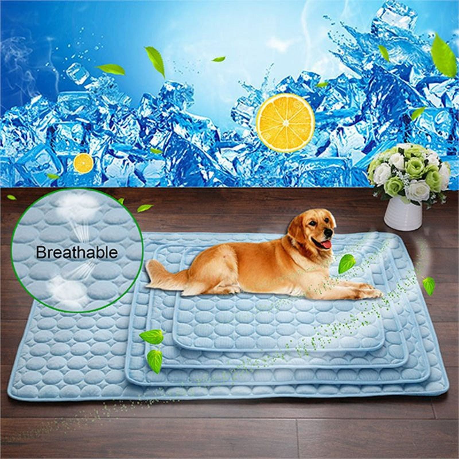 Pet Cooling Mat Dog Summer Cooling Pad Ice Silk Pet Bed Breathable Cat Nest Cat Blanket for Dogs Accessories Cat Supplies (Blue,L)