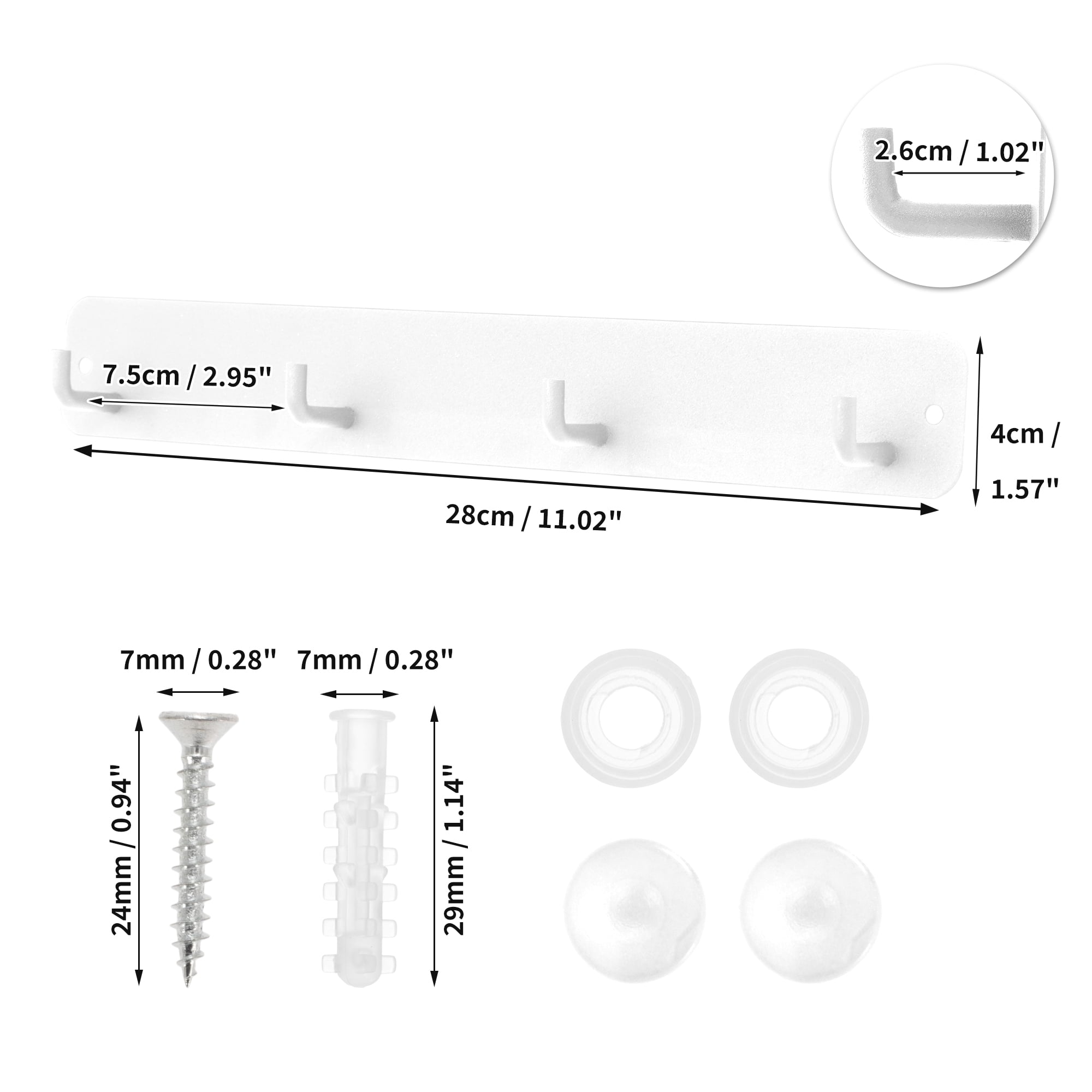 Unique Bargains Coat Rack Wall Mount Hooks for Hanging White 11.02"x1.57"x0.12" 2 Pcs