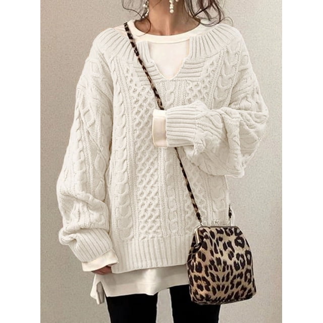 Pulls pour Femmes Tricot Chaud Manches Longues Col Mi-Ouvert Hauts Tricot Rétro Bureau Dame Pulls Automne Hiver