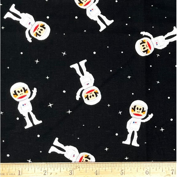 1 Yard - Julius Sock Monkey Astronaut Paul Frank on Black Cotton Fabric (Great for Quilting, Sewing, Craft Projects, Throw Pillows & More) 1 Yard X 44" Wide