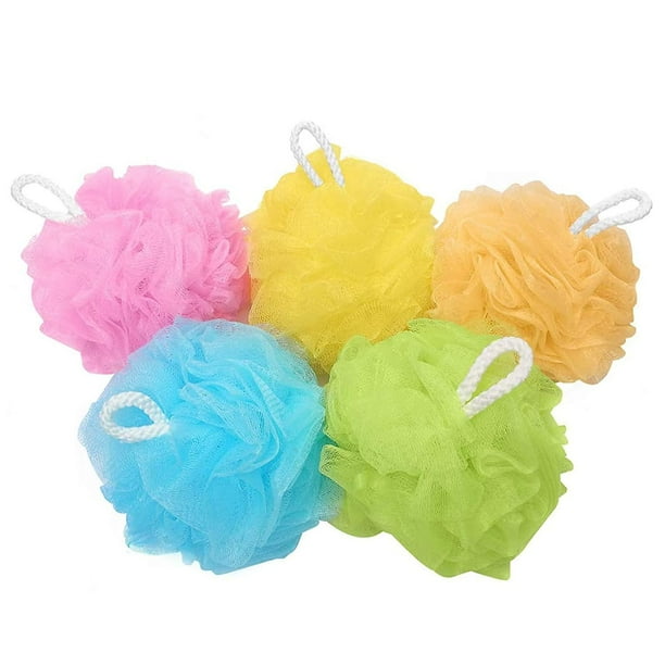 Esponjas de baño Esponjas de baño Malla Puf Ducha Bola de lavado Grande 5 paquetes 60 g Cada uno Suave Ecológico Para hombres y mujeres Limpiar, suavizar la piel, exfoliar