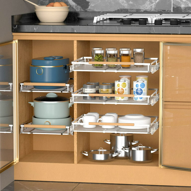 SANNO Pull Out Drawer Cabinet Organizer, Expandable Slide Out Storage  Shelves - Heavy Duty, for kitchen Cabinets, Under Sink and Wardrobe,  Opening Size Required 12.2~18.5 1 Pack 