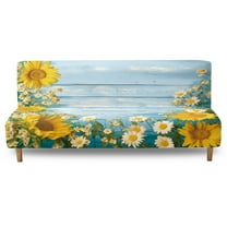 Xoenoiee Sunflower Daisy Wood Pattern Futon Slipcovers Stretch Armless Sofa Slipcover Furniture Protector Soft Futon Armless Sofa Cover Folding Couch Cover with Elastic Bottom