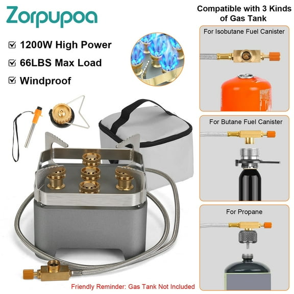Zorpupoa 1Pc 12000W Backpack Stove Camping Backpacking Stove with Cassette Adapter Windproof Outdoor Burner with Carrying Case Igniter for Outdoor Hiking Camping Picnic
