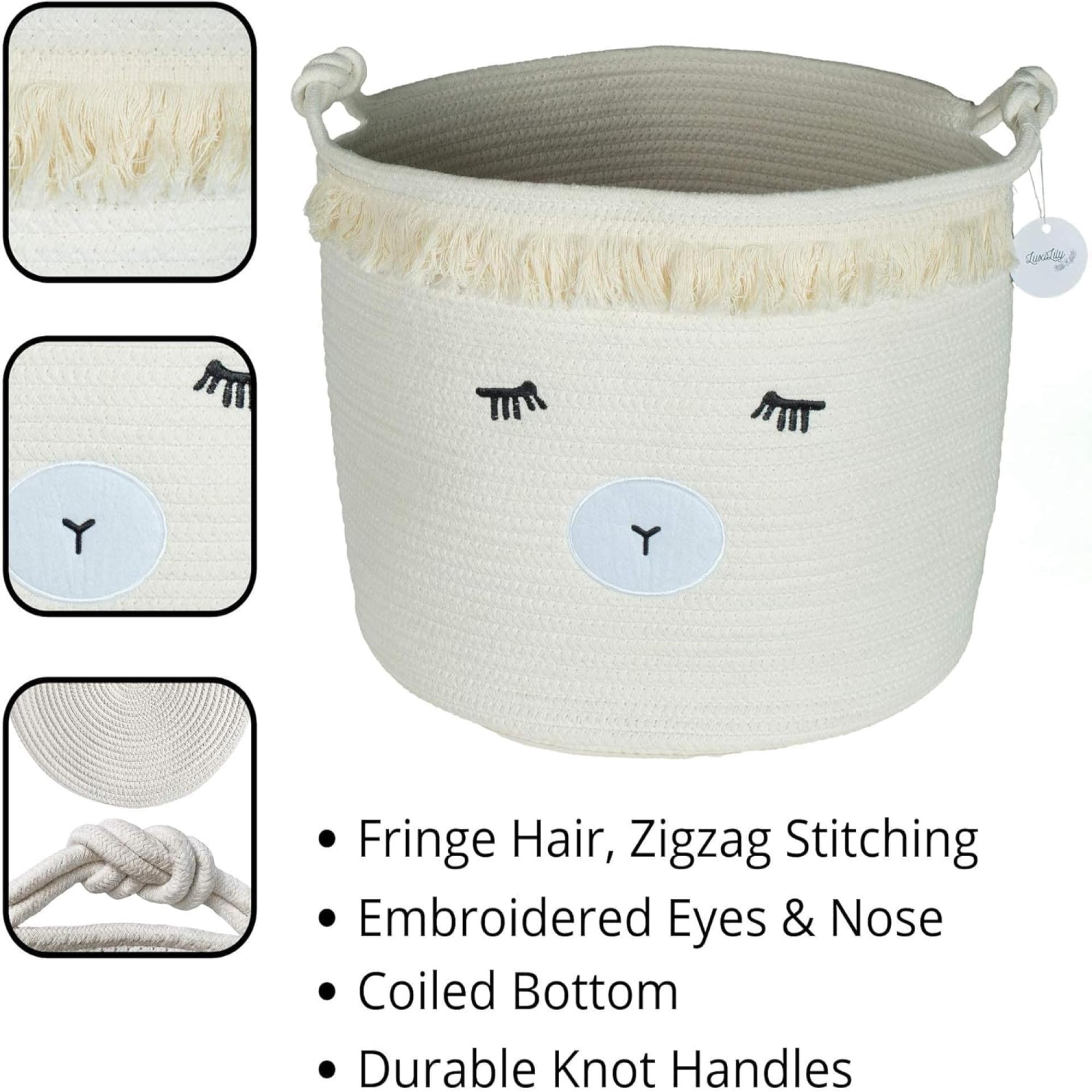 Woven Cotton Rope Baby Basket with Lamb Design – Nursery Storage Bin, Toy & Blanket Organizer, Decorative Hamper (16" × 13")