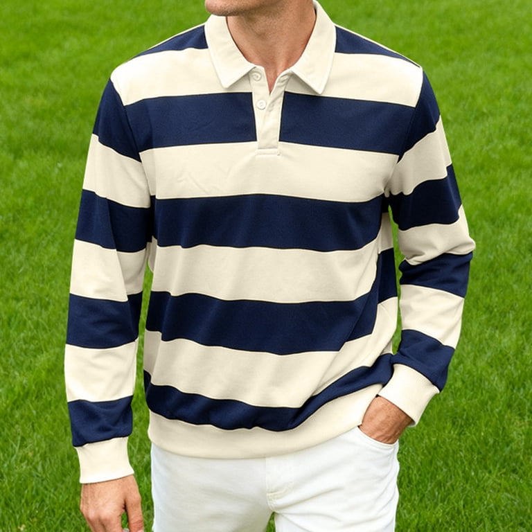 GuangCheng George Men Striped Rugby Shirts Long Sleeve Classic
