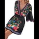 thumbnail image 3 of Vestido Mini Informal con Cuello en V, Estampado Floral, Mangas Acampanadas y Cintura Elástica para Mujer. Negro XXL, 3 of 10