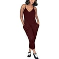 thumbnail image 2 of Baqcunre Jumpsuits For Women,Womens Solid Camisole V Neck Sleeveless Jogger Rompers With Pockets,Pants For Women,One Piece Jumpsuit,Jumpsuits For Women Casual,Womens Clothes,Wine,S, 2 of 8