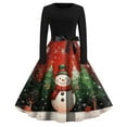 thumbnail image 2 of Christmas Dresses for Women Women's Christmas Printed Round Neck Big Hem Skirt Pleated Skirt Long Sleeved Dress with Snowman Print for Holiday Party,Wine,XL, 2 of 5