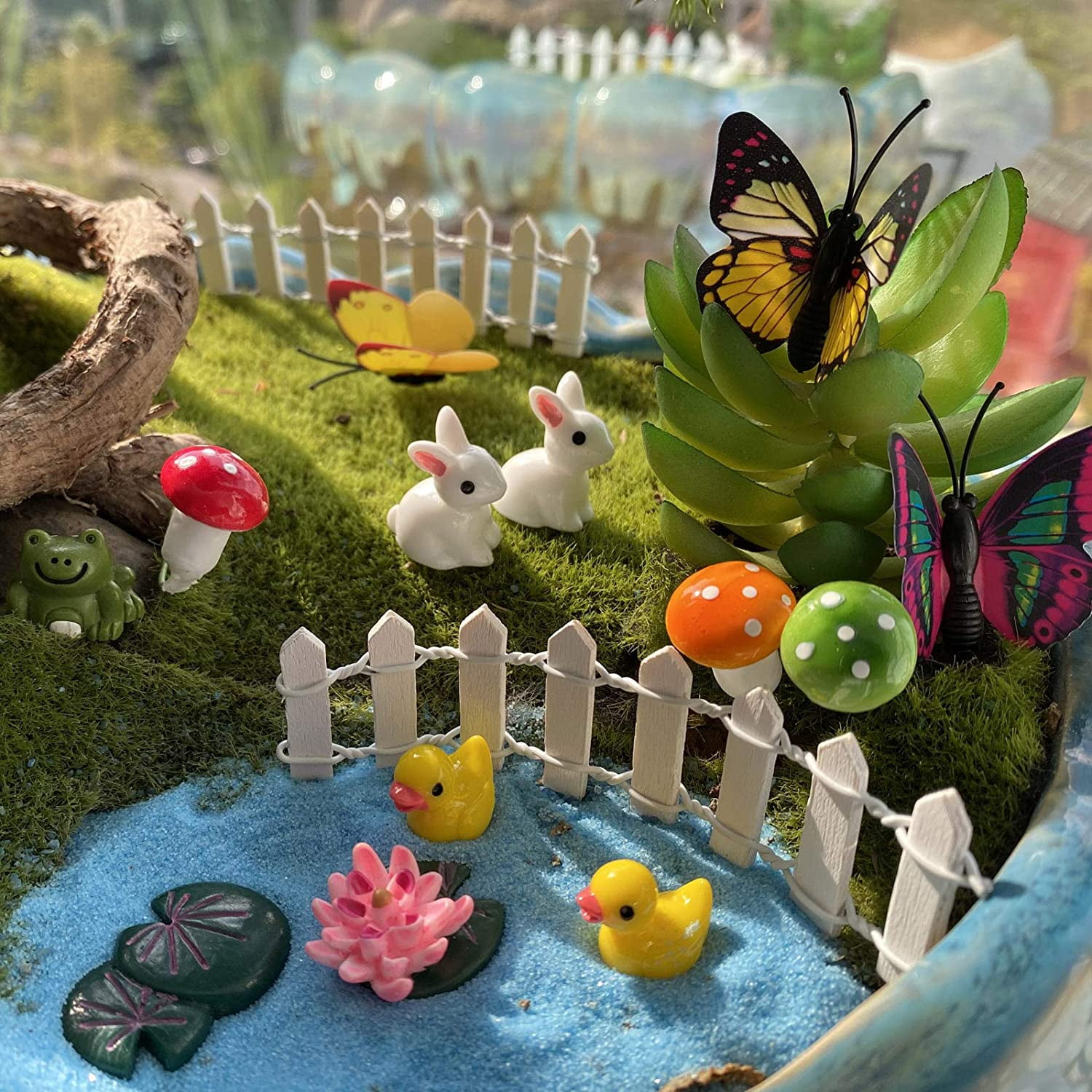 Outdoor Miniature Gnome Garden Kit Fairy Village Houses Fairies Accessories Toy Set Decor Fishing Gnome Figurines Statue Patio Cake Topper for Boy Girl Mother Girlfriend Birthday Gifts
