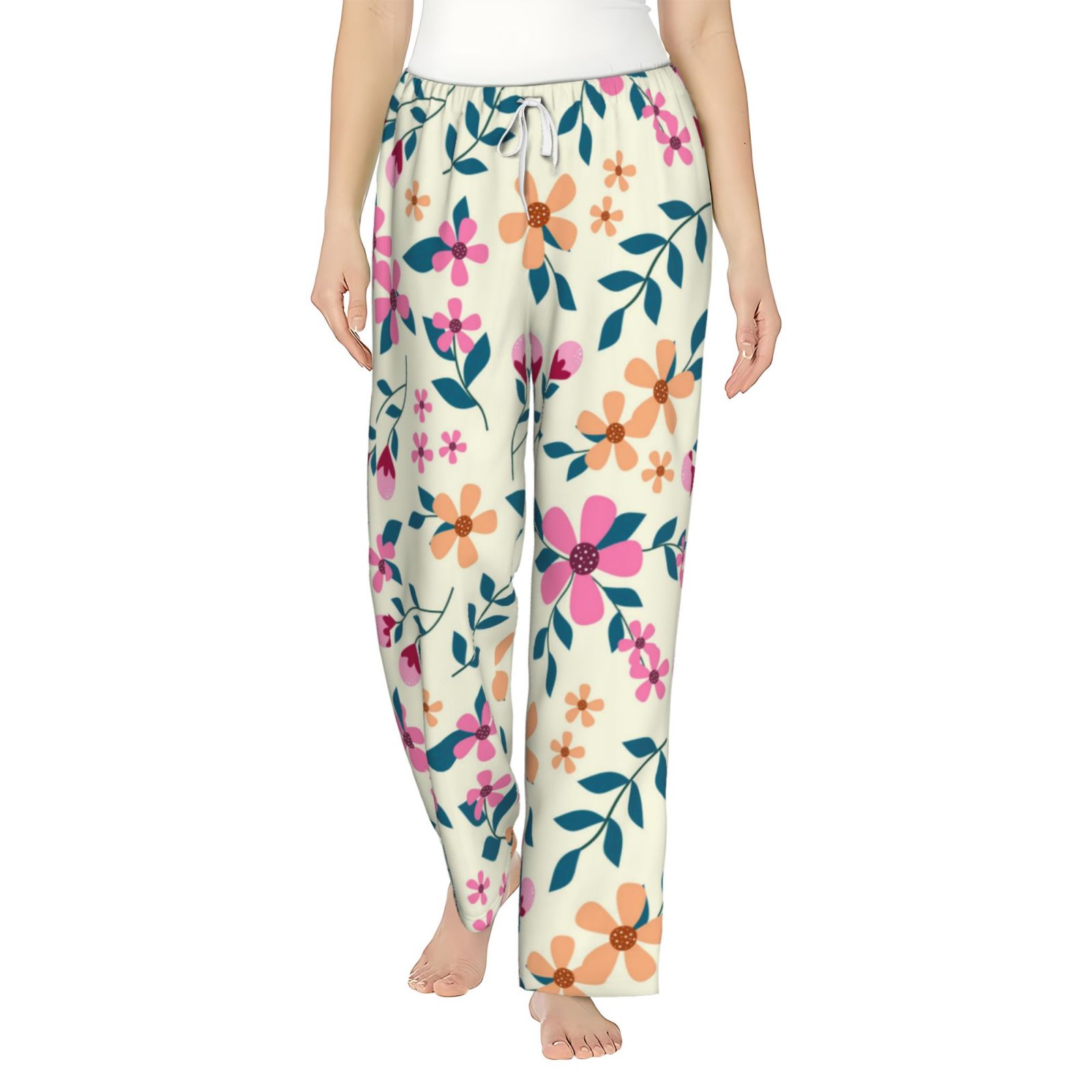 Goofa Cute Flower Printed Soft Pajama Pants for Women, Wide Leg Comfy ...