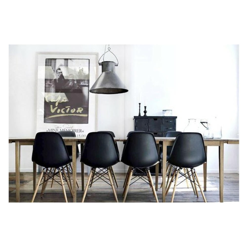 Set of Four 4 BLACK Eames Style Side Chair with Natural Wood Legs Eiffel Dining Room Chair Office Chair Walmart