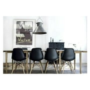Set of Four (4) BLACK Eames Style Side Chair with Natural Wood Legs Eiffel Dining Room Chair Office Chair