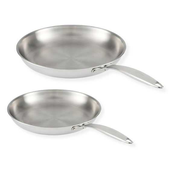 Lagostina Forte Ensemble de Poêles 3 Plis, Lot de 2 (26 Cm/ 10 Po et 30 Cm/ 12 Po), Intérieur en Acier Inoxydable 18/10, Compatible Induction, Va au Lave-Vaisselle et au Four.
