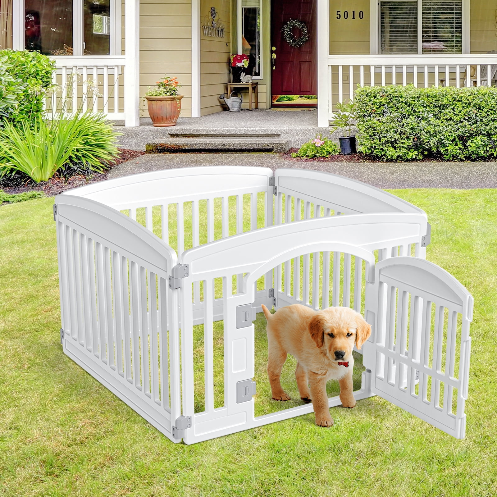 EverPick Dog Playpen Safe & 4-Panel Secure Indoor/Outdoor Pet Fence | Folding & Portable | Ideal for Small to Medium Dogs | Easy to Clean （White）