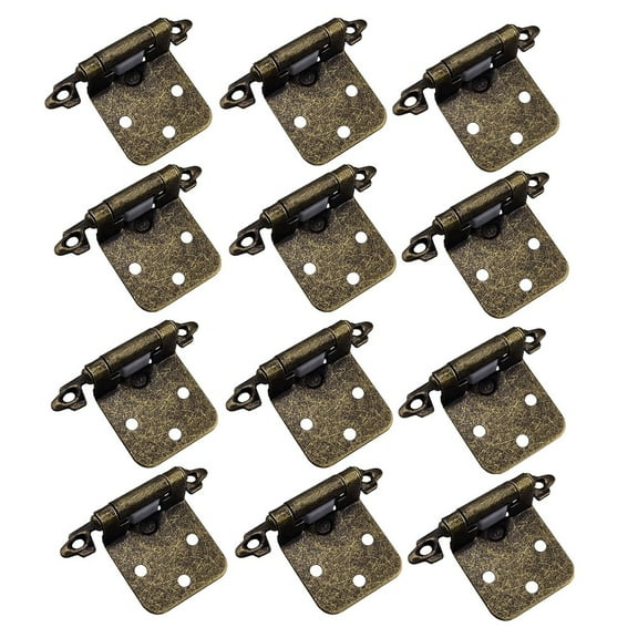12 (6 Pairs) Antique Brass Self-Closing Cabinet Hinge for Kitchen with Screws