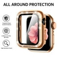 thumbnail image 3 of Dwitch Apple Watch Series 9/8/7 Band & Case,Bling Diamond Jewelry Metal Strap Band with 1 Pack Tempered Glass Screen Protector Cover Women Girl Bracelet Wristbands for iWatch 45mm,Rosegold, 3 of 7