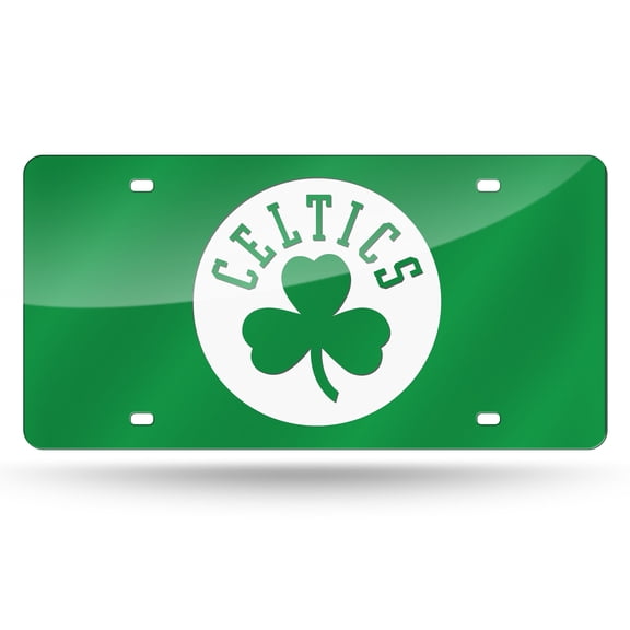 Boston Basketball Celtics Green Mirror Look Acrylic License Plate Laser Tag