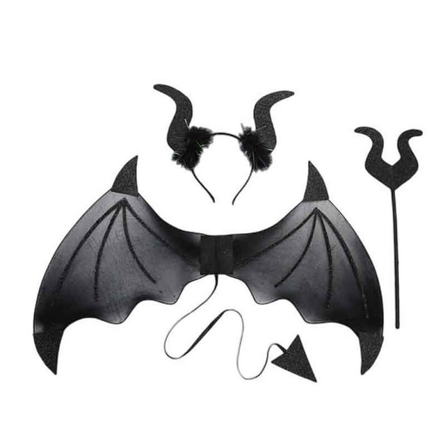 Black Demon Wings Costume Set For Halloween Party With Elastic Straps And Foldable Design For Adults And Kids black