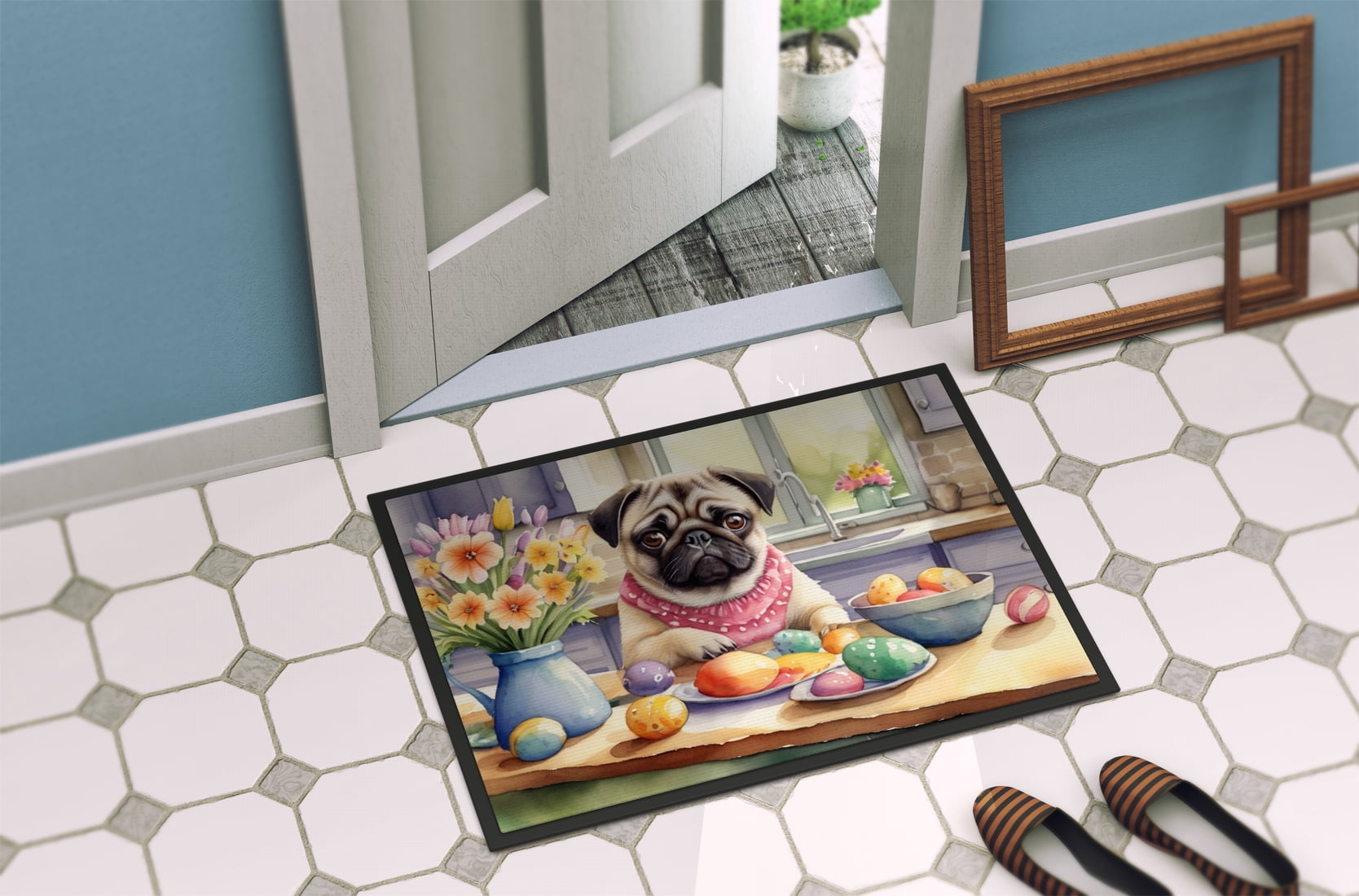 Carolines Treasures DAC6882MAT 18 x 27 in. Decorating Easter Pug Doormat