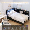 thumbnail image 5 of Leumius Corner Twin Bed Frame with Storage Drawers, Bookcase Headboard, LED Lighting & USB Charging Station,Twin Size Daybed for Kids Teens,Black, 5 of 9